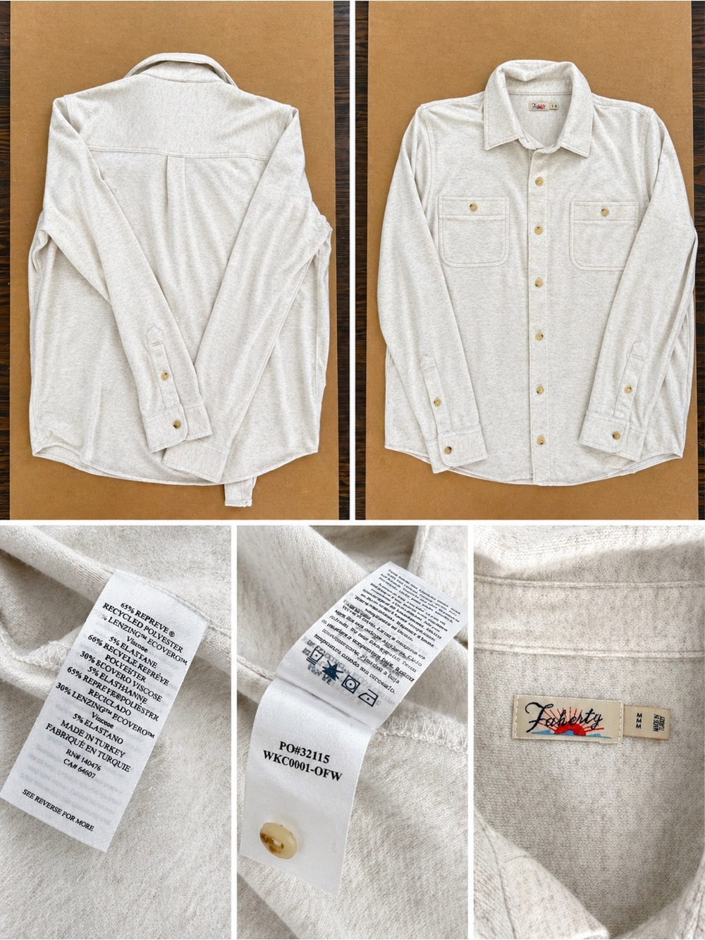 Faherty Cream Textured Button-Down Shirt Jacket